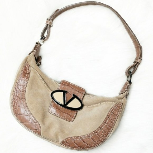 Valentino Handbags - Valentino Vintage Suede Leather Signature Hobo Bag
